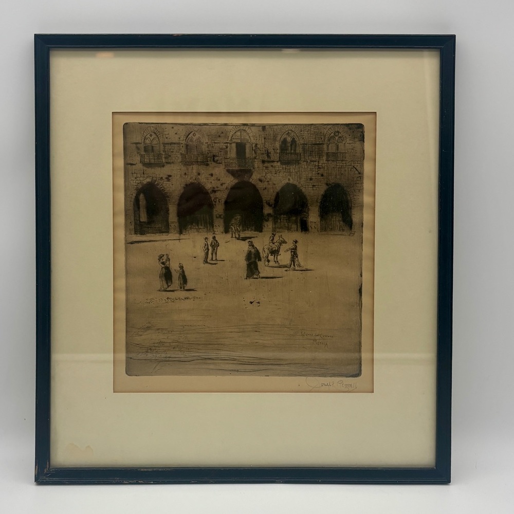 Original Etching By Joseph Pennell-"Plazza del Comune, Pistoia" Circa 1883